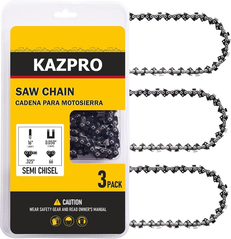 KAZPRO 16 Inch Chainsaw Chain 66 Drive Links, .325" Pitch, 050" Gauge, Low kickback, Lubrication System Chainsaw Blade fits 435, 435E, 440, 445, 450, 545 MARK II, M66 H66, 95TXL066G, H23-66(3 Pack) - Image 1
